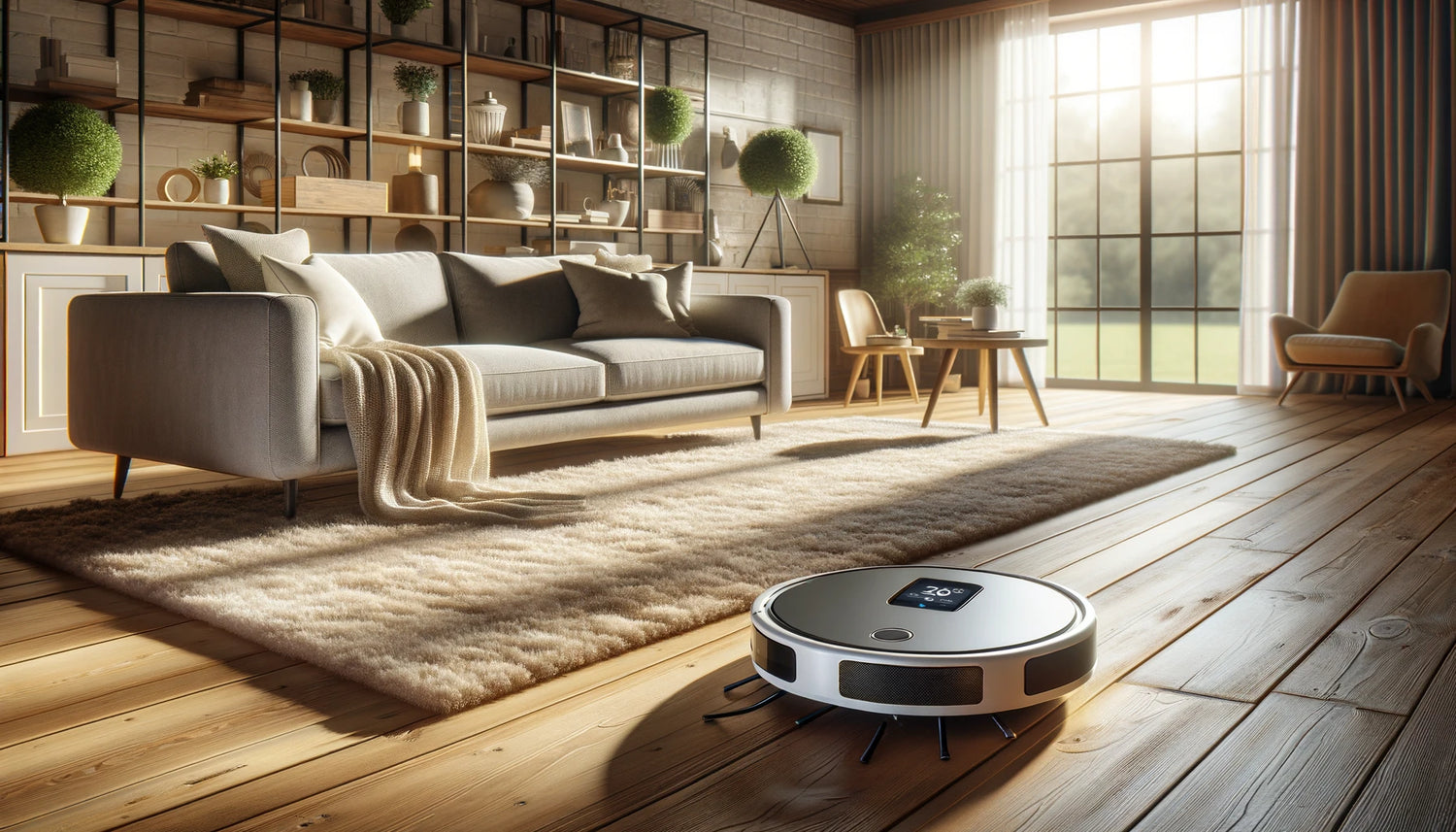 En närbild av robotdammsugarens sensorer och borstar som effektivt tar bort smuts och damm från golv. En pålitlig städhjälp