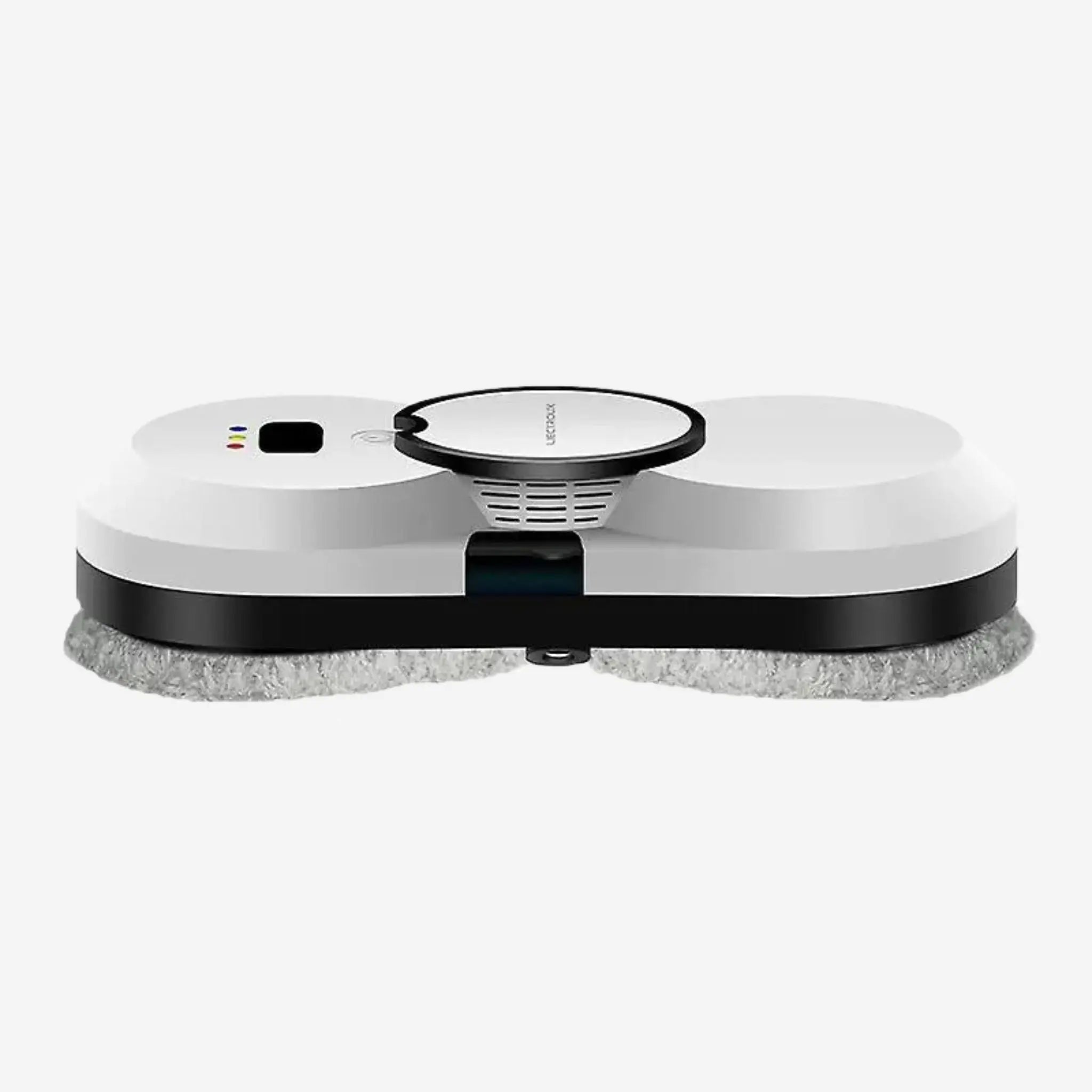 Fönsterputsrobot HCR-10 i sidovy som visar låg profil, sugmotor och dubbla mikrofiberpads för effektiv fönsterputsning.