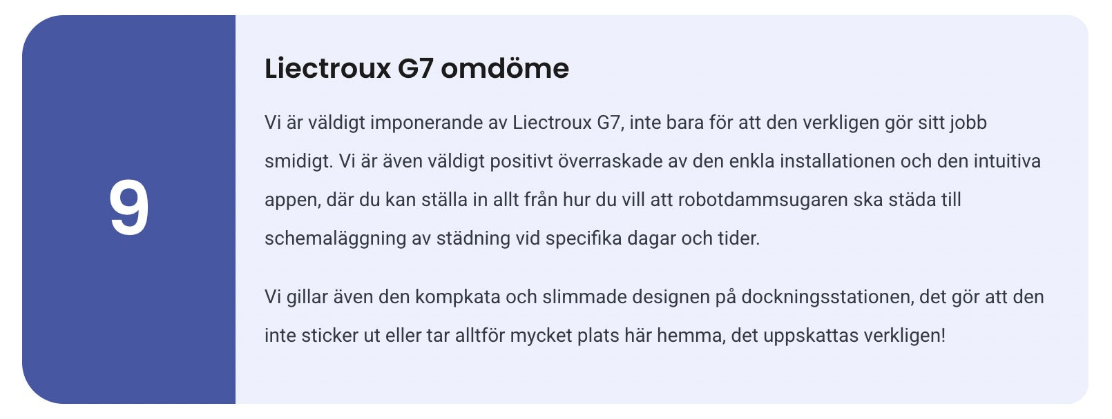 Liectroux G7 robotdammsugare med Testproffs betyg 9,0 av 10 i test