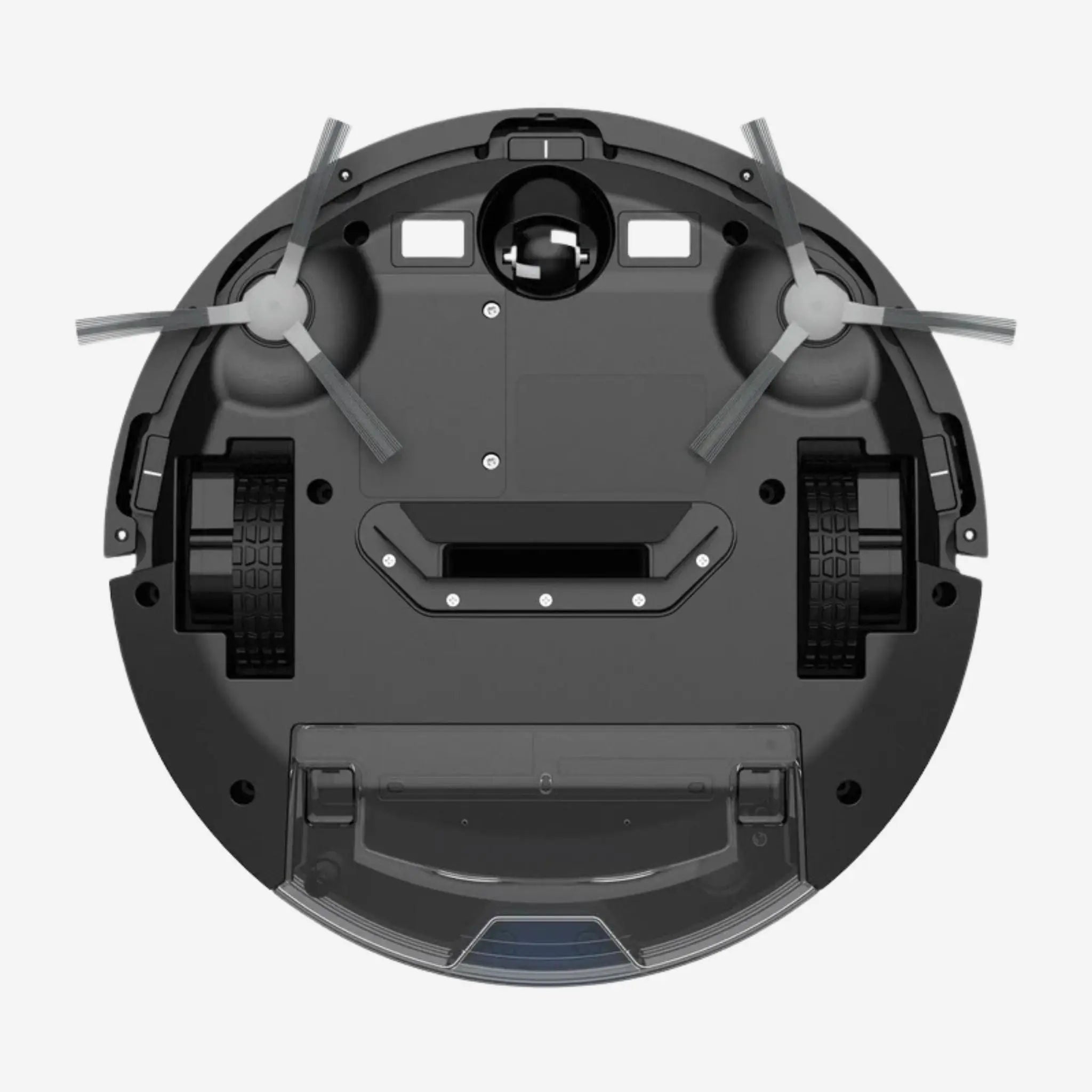 Robotdammsugare N7S-U undersida med drivhjul, sidoborstar och sugöppning