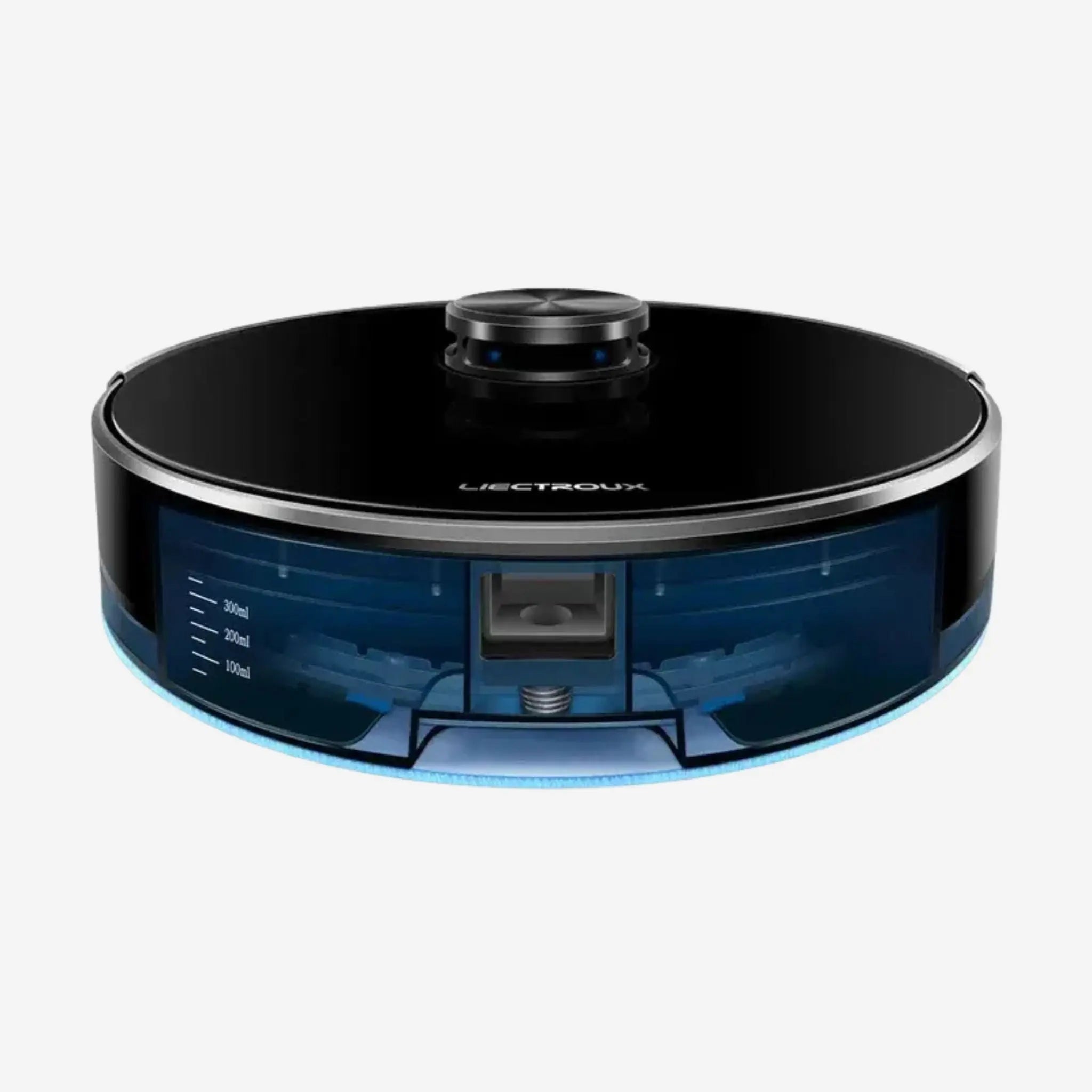 Robotdammsugare XR500 med integrerad vattentank och moppfunktion, frontvy mot vit bakgrund.