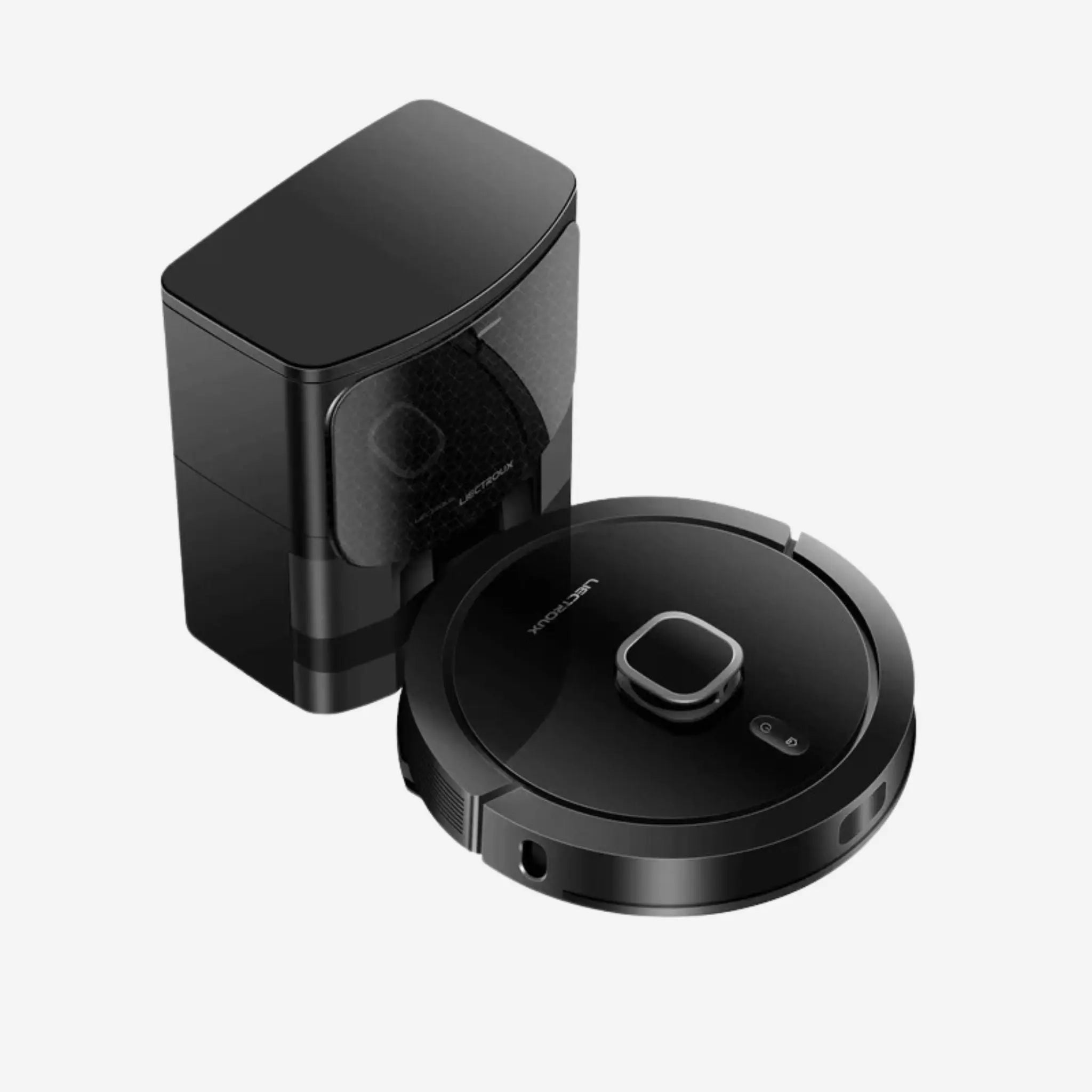 Liectroux robotdammsugare G7 med automatisk tömning - fotograferad i sned vinkel på vit bakgrund