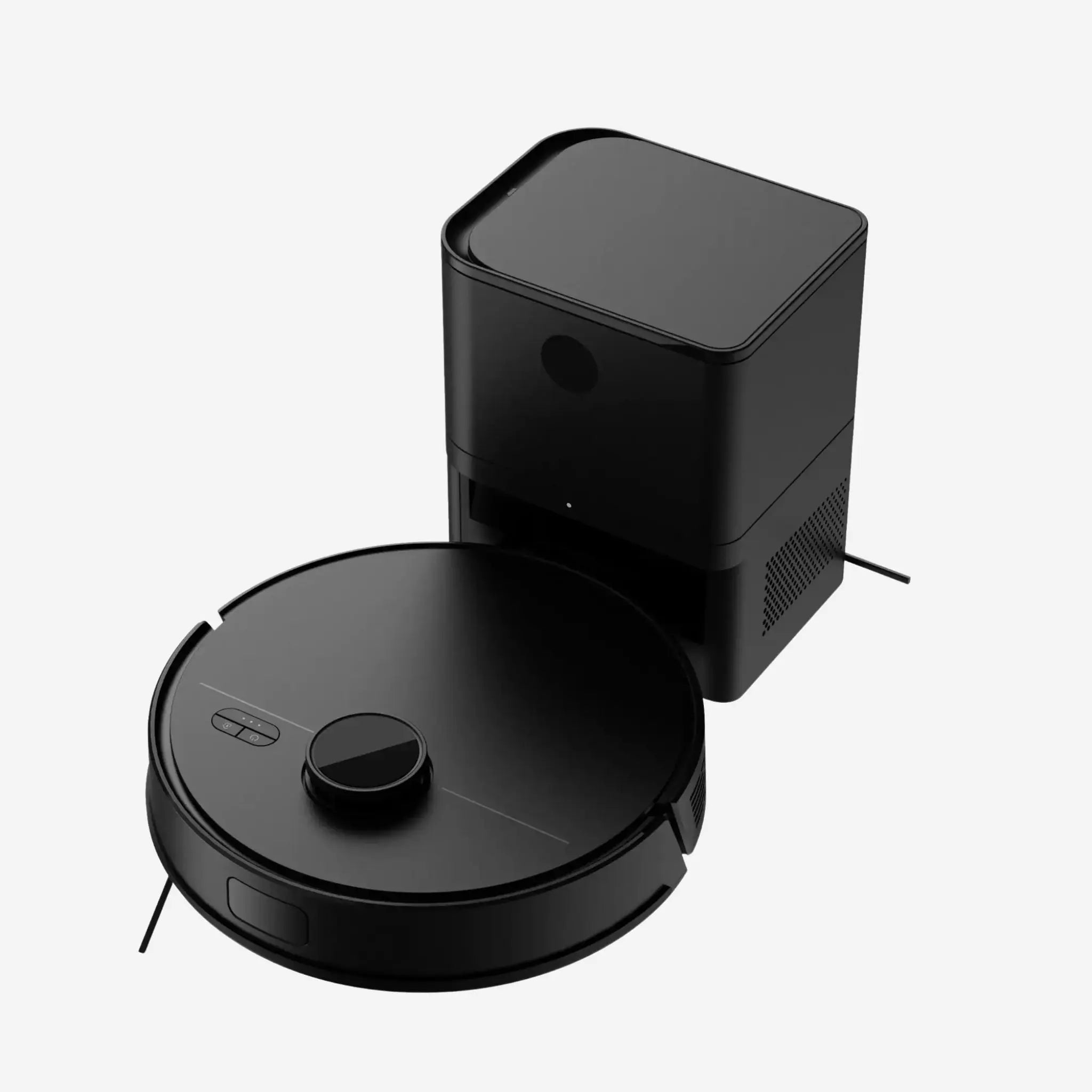 Robotdammsugare M70 med självtömmande station i svart – kraftfull och helautomatisk rengöring.